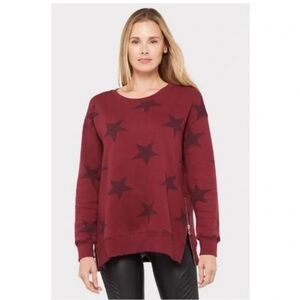 Sundry Maroon Star Patterned crewneck sweatshirt with side zippers pullover Med
